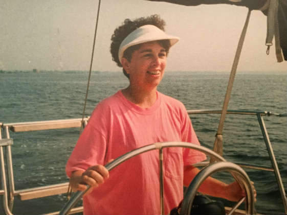 Marty Johns, at the helm of a Mariner 39 in July 1986