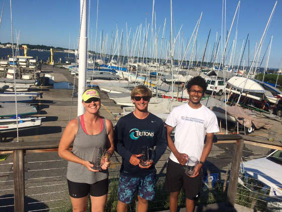 Winning SSA Laser Radial sailors: Kim Couranz, Andrew Schoene, Rishab Nayar. Photo by Scott Williamson