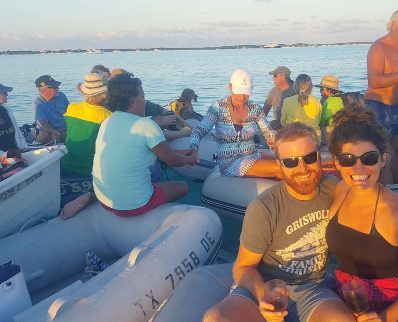 The author and Liz at a dinghy raftup in Georgetown, Exuma. 