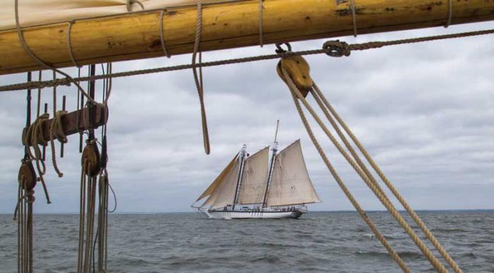 The Harvey Gamage under full sail in the distance. Photo by Eric Moseson