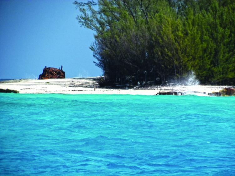A wreck on the sand spit greeted us at the entrance to Bimini Harbor.