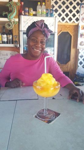 Denise, who owns Hidden Treasures restaurant on the beach in New Bight, Cat Island, makes excellent mango daiquiris and jerk chicken. 
