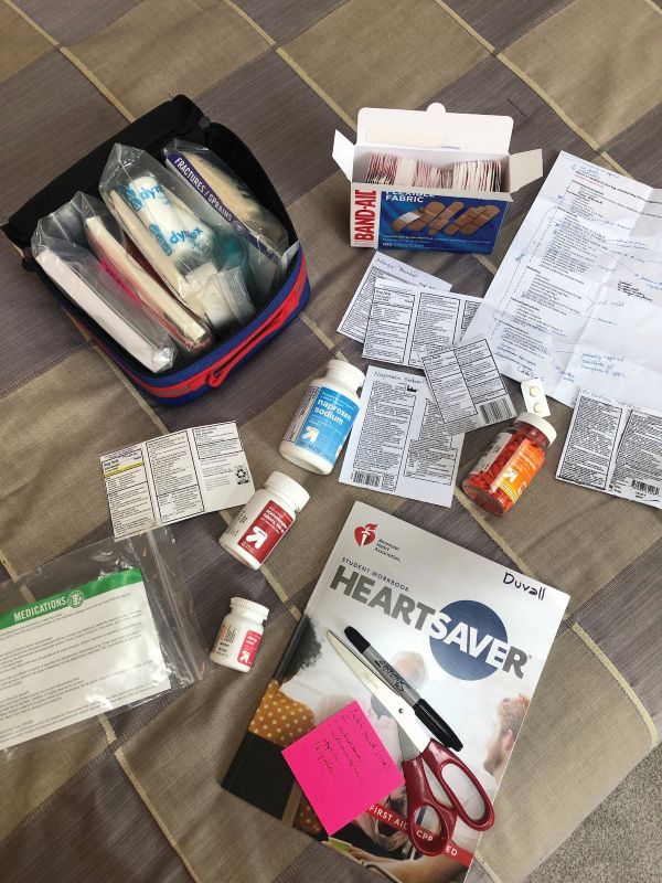 Safety includes inventorying and replenishing a purchased medical kit.