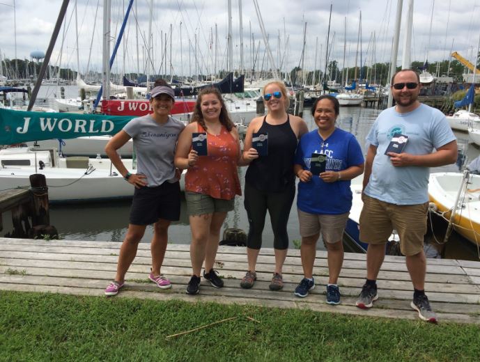 The Crew after receiving their US Sailing Basic Keelboat certification. From left to right, Koralina McKenna, Megan Jordan, Hannah Smith, Krishna Dominguez, Justin Celmer