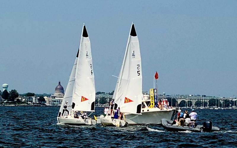 Rounding the committee boat in prep for the start....