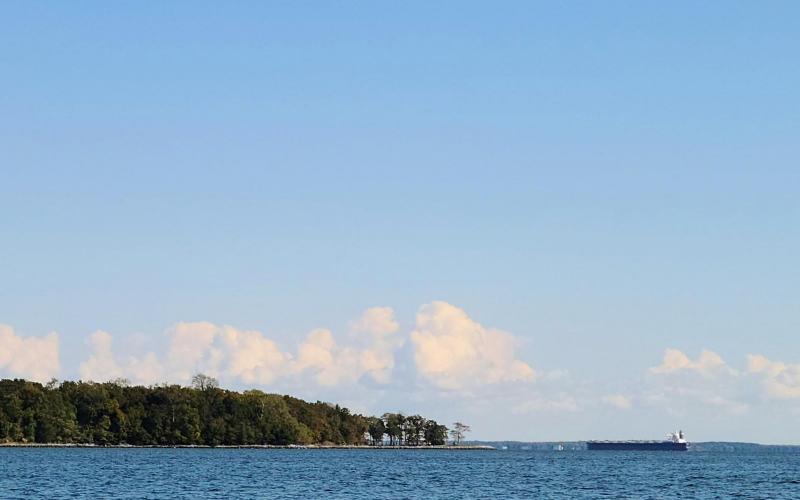 Thomas Point Park and a ship anchored off in the distance