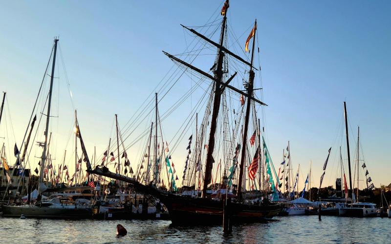 The Pride of Baltimore II as seen from a different vantage point at the Annapolis sailboat show