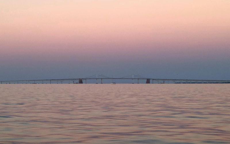 Looking the other way to a pastel sky and the Chesapeake Bridge at sunset