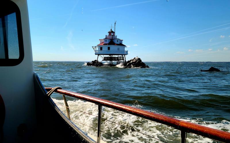 Arriving at the lighthouse, on board Bodacious.