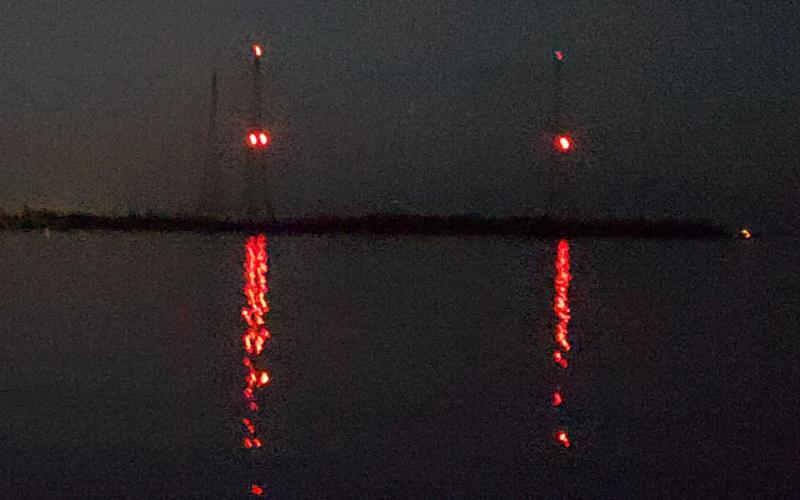The radio towers reflected in the Severn River....