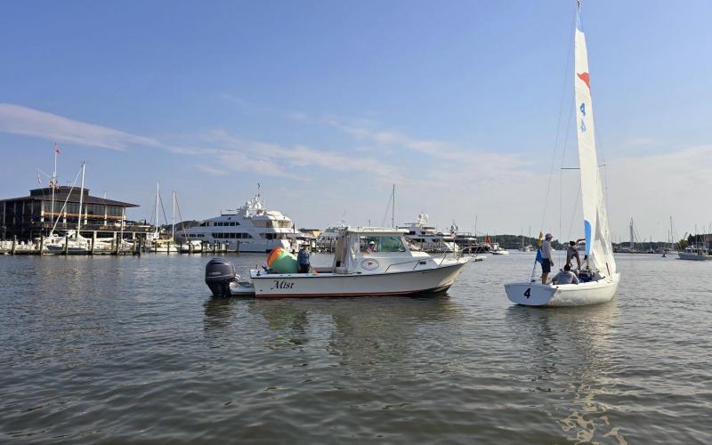 A Sonar ready for a tow out to the race course