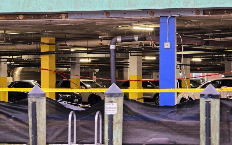 The lower garage that was boarded over with a big bar in front of it now seen again at the old Pusser's site....
