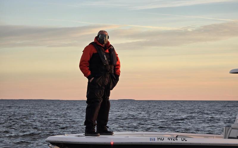 David out and dressed for the weather! Love the goggles!