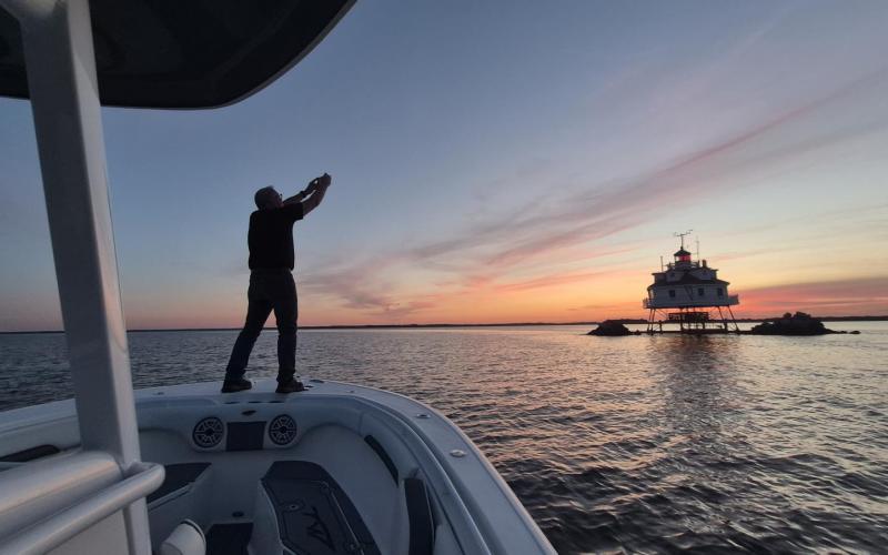 David doing his best to get Thomas Point Light just right