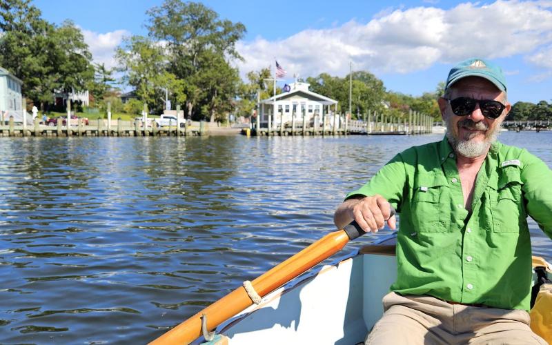 Dobbs rowing us in to the town dinghy dock