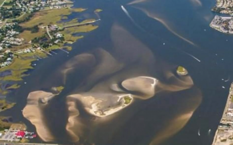 Aerial shot of the sandbars looking north from the inlet.