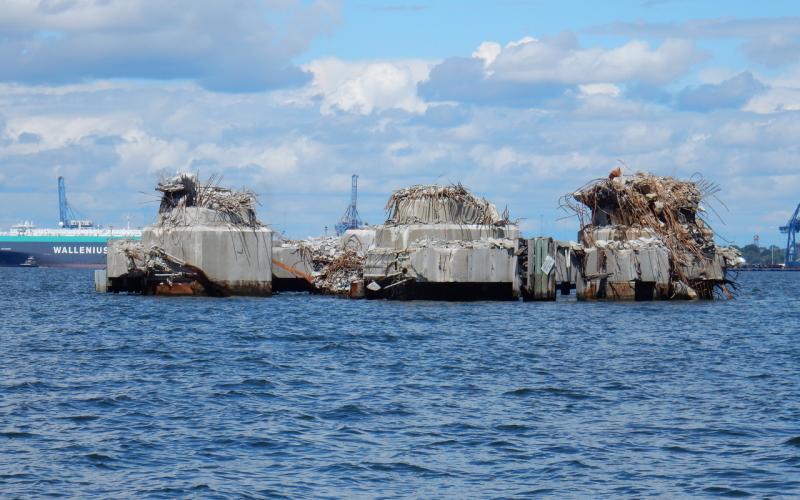 South Key Bridge support after it was rammed by the container ship Dali