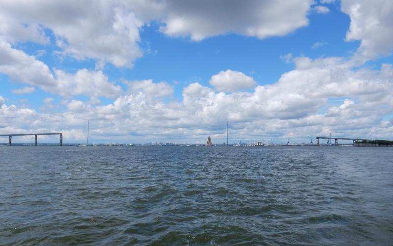 View of Baltimore and remains of the Key Bridge