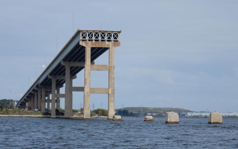 Remains of north end of the Francis Scott Key Bridge