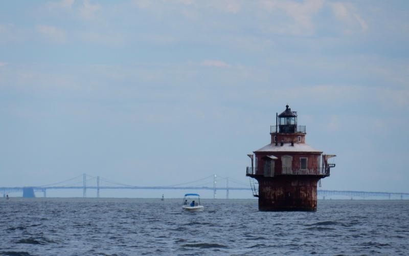 Craighill Channel Range Front Light with the Bay Bridge in the background