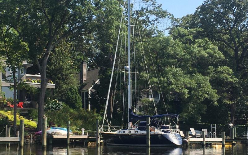 Tartan 34 sailboat docked on Cypress Creek
