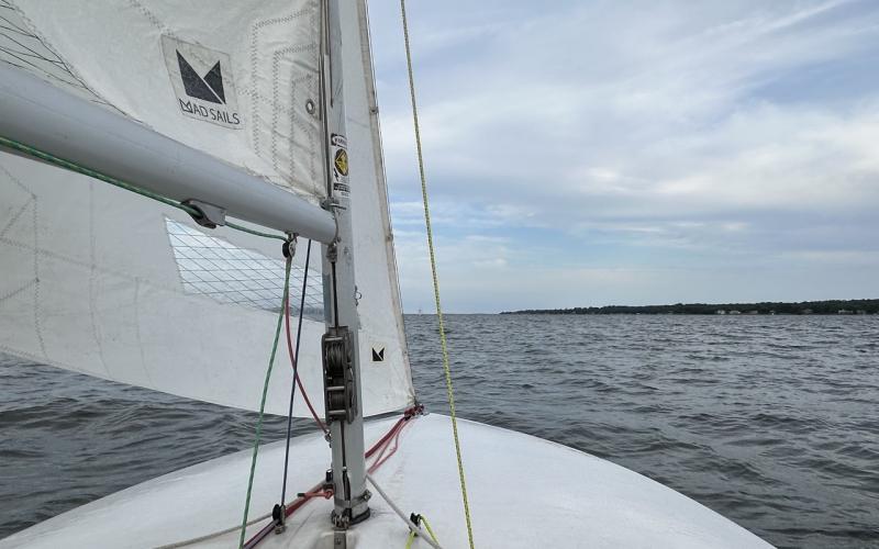 Sailing a Flying Scot close hauled on the Magothy River