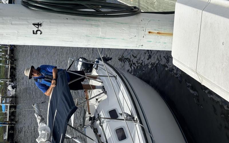 My wife took this photo of the pigeon on my boat after I docked it