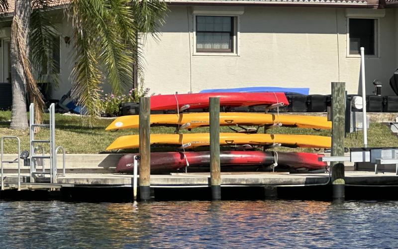 Colorful kayaks on a dock