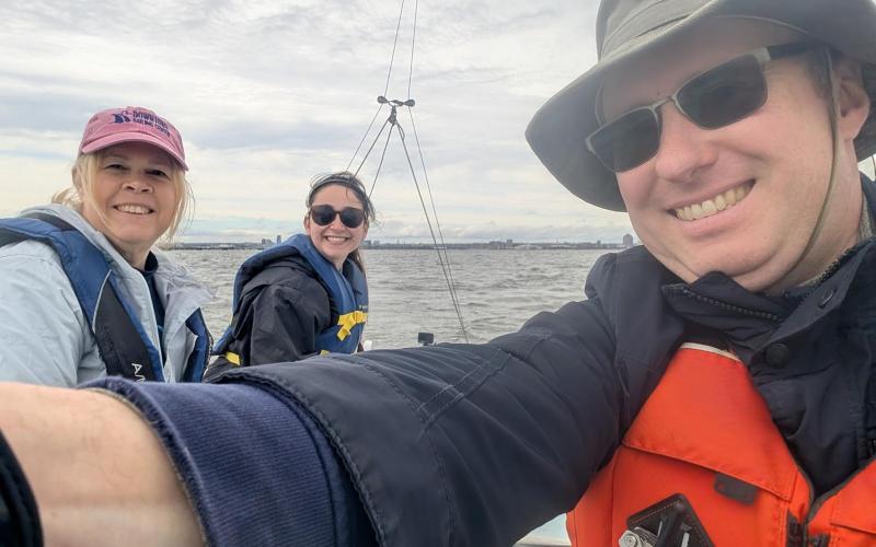 Group selfie with Kelly on the helm