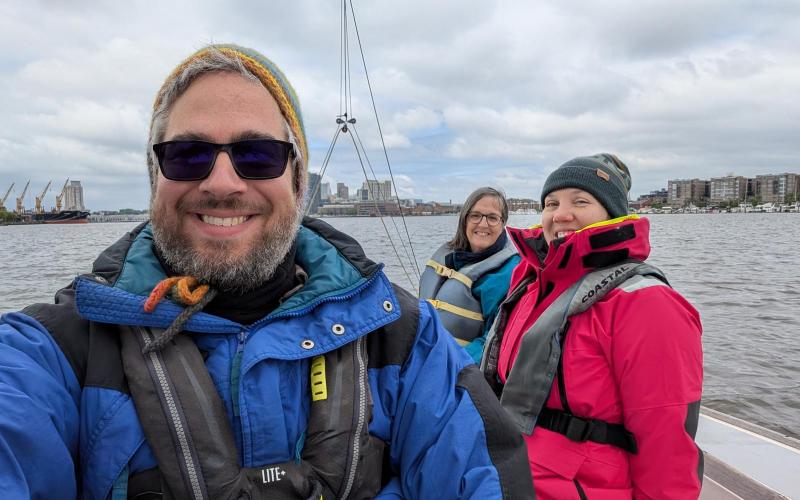 Crew photo includes Joanna's new "high vis" foulies