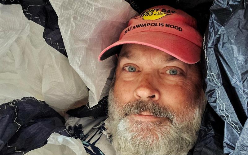 Russ Matejevich took a break from packing his spinnaker before the AYC Spring Oxford Race.