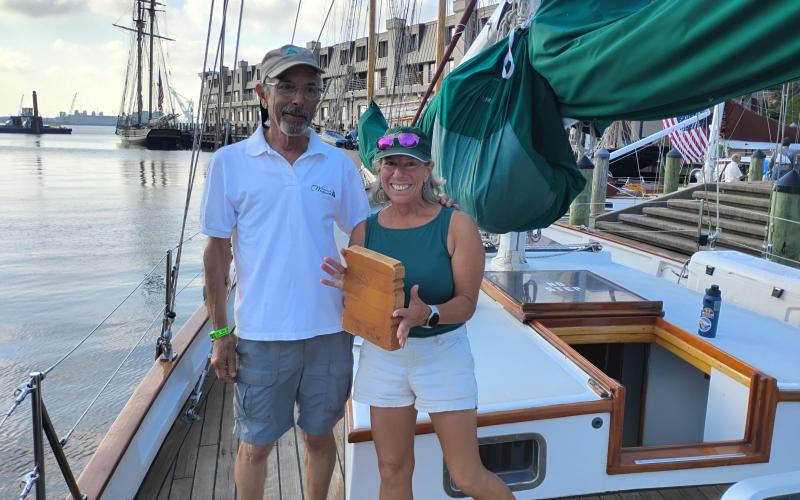 Captains Ken and Jen Kaye aboard the Schooner Woodwind.