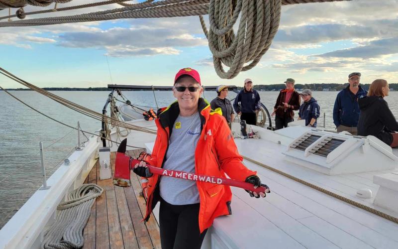 Joanne Christofel on the Schooner AJ Meerwald in St Michaels before the ship heads to Downrigging in Chestertown.