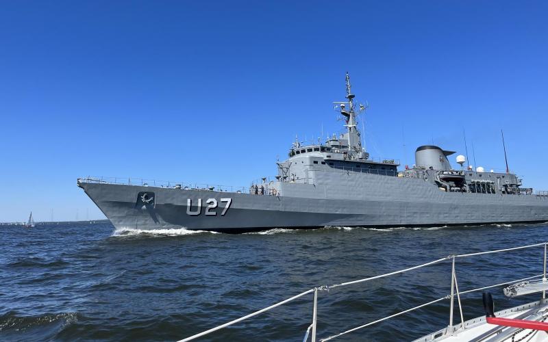 Uruguay Navy Ship seen during race.