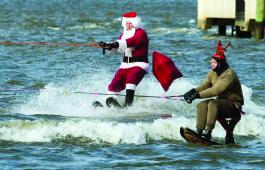 Waterskiing Santa off Alexandria, VA. Photo by Nick Eckert