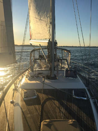 Golden morning light aboard Aiden's sailboat home