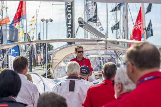 President of Jeanneau, Nic Harvey, introduces the media to the new Sun Odyssey 440. Photo by Ben Cushwa