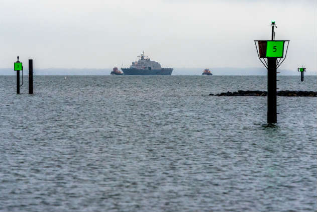 The future USS Sioux City approaching Annapolis as viewed from Back Creek. Photo by Ben Cushwa