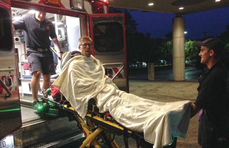 Ambulance ride from the dock in Newport, Rhode Island