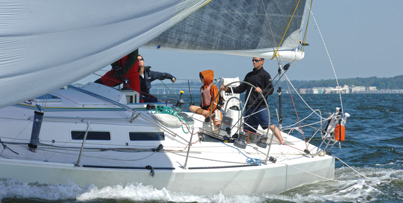 Greg Leonard's J/120 Heron at the Down the Bay Race start 2015. Photo by SpinSheet