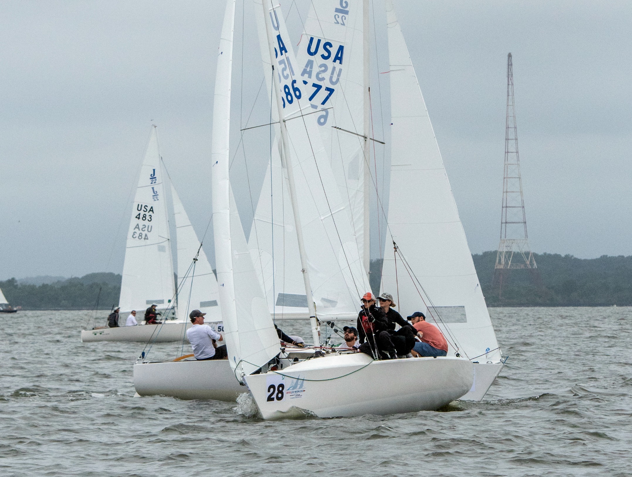 Zeke Horowitz and team captured the J/22 World Championship title in Annapolis September 13, 2018. Photo by Al Schreitmueller/ SpinSheet